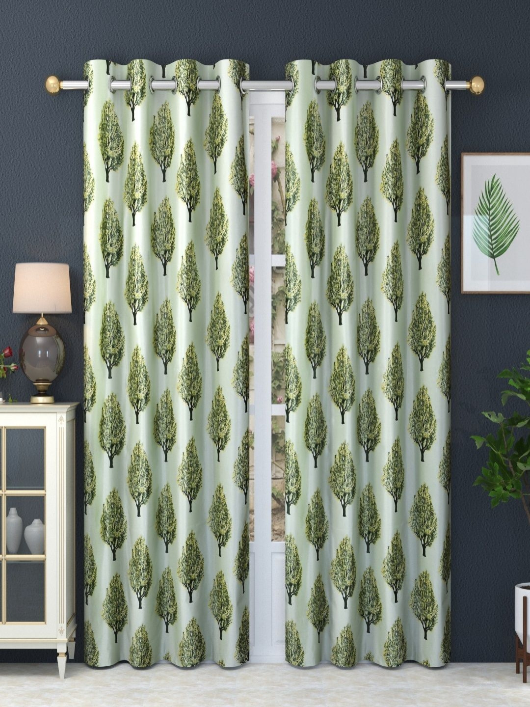 

Aura Green & Black Set of 2 Floral Room Darkening Long Door Curtain