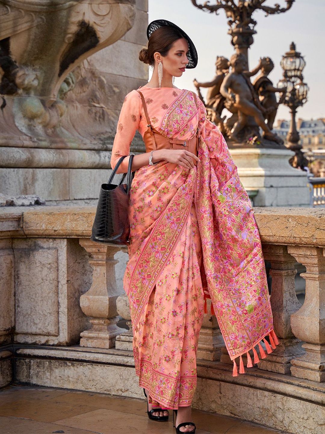 

Ishin Floral Printed Organza Saree, Orange