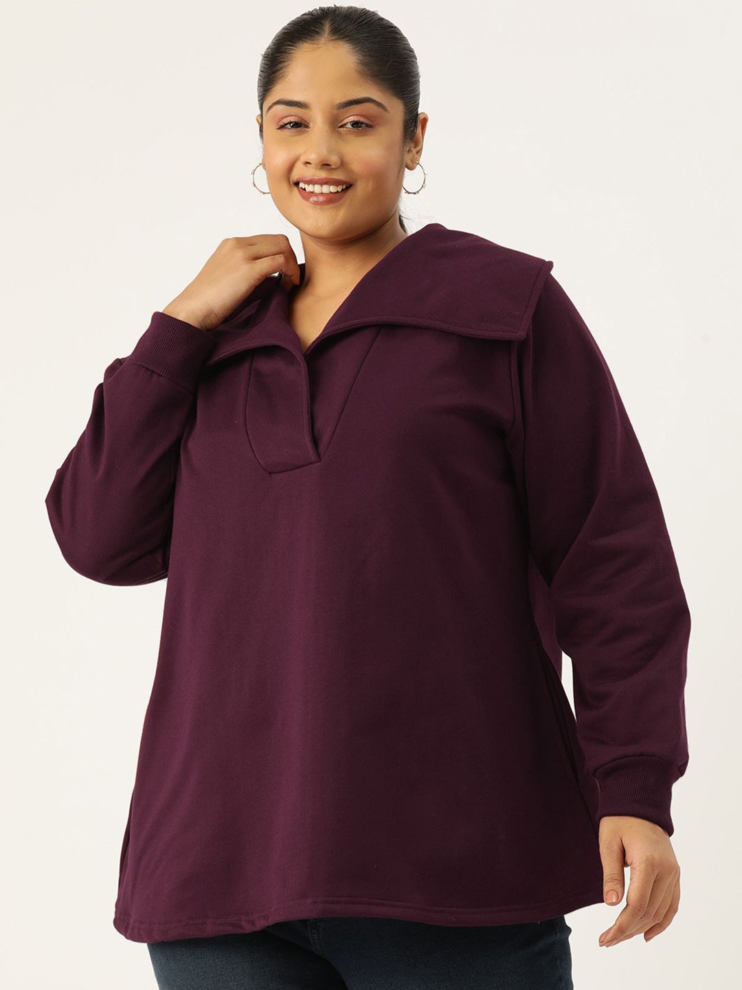 

theRebelinme Women Plus Size Shirt Collar Long Sleeves Top, Burgundy