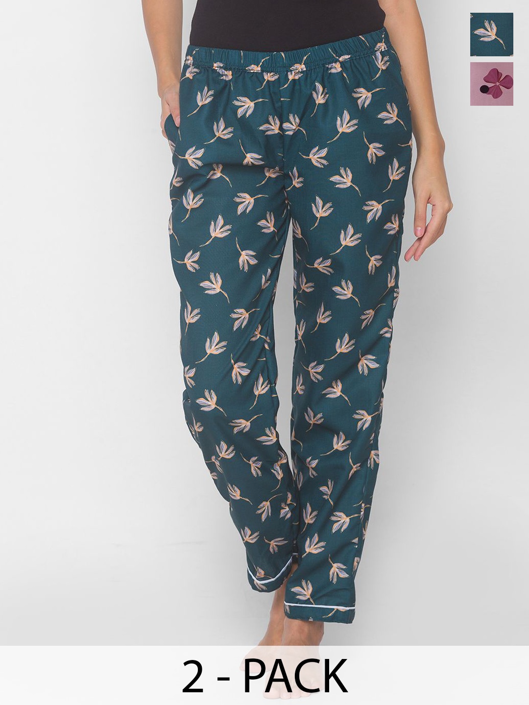 

FashionRack Women Pack Of 2 Mid-Rise Lounge Pant, Green