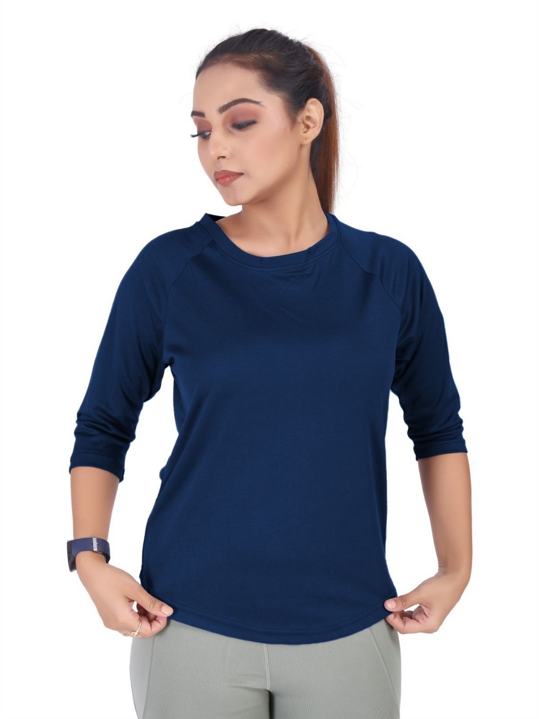 

MYO2 Women Cut Outs Slim Fit T-shirt, Navy blue