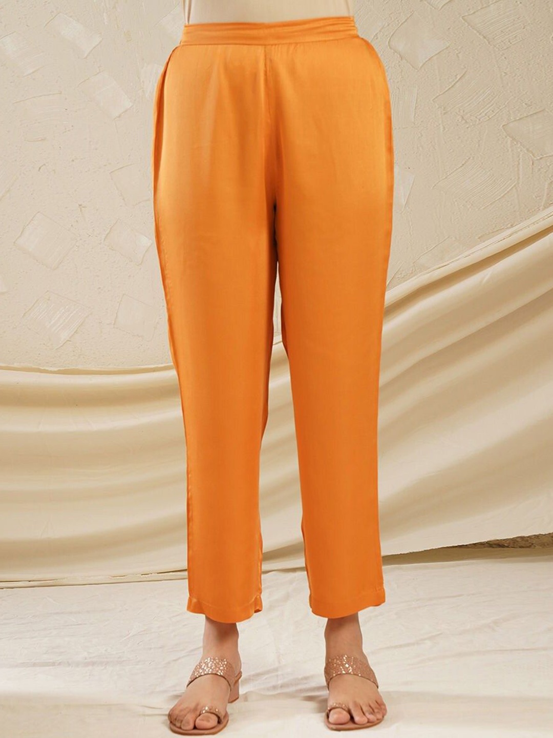 

JAYPORE Women Straight Fit Trousers, Orange