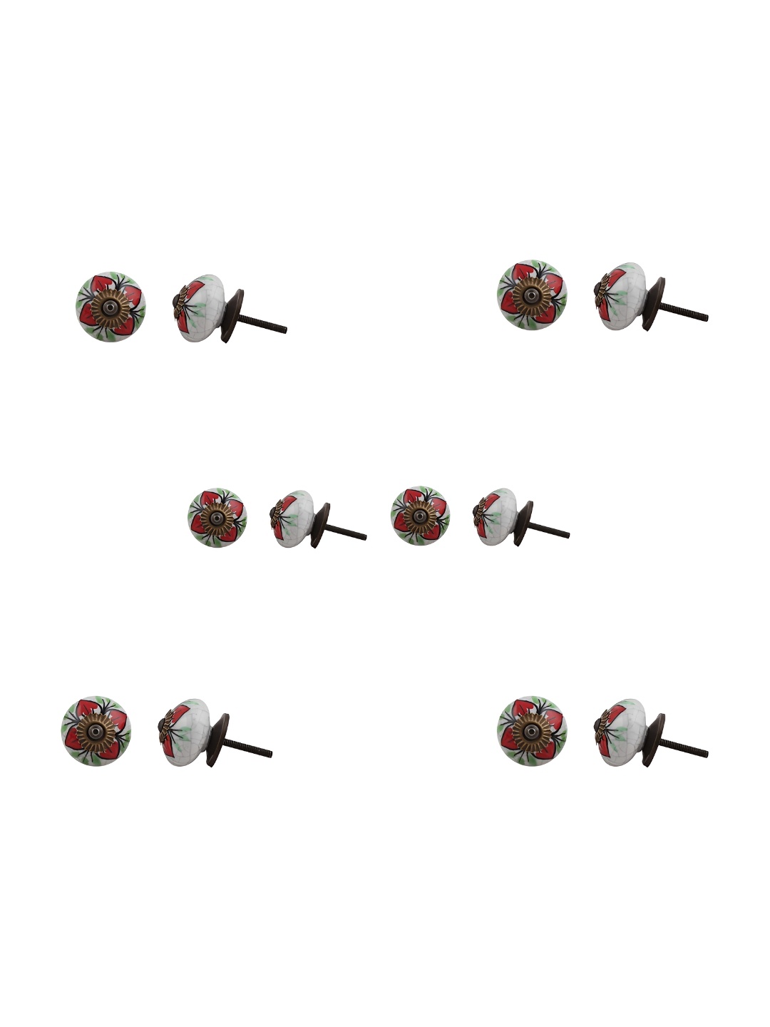 

Indianshelf Red & White 6 Pieces Floral Printed Ceramic Knobs
