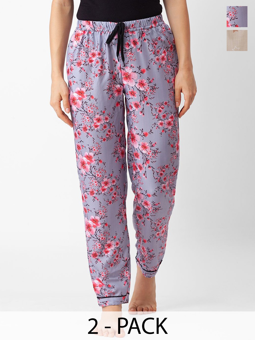 

FashionRack Women Pack Of 2 Printed Mid Rise Lounge Pants, Lavender