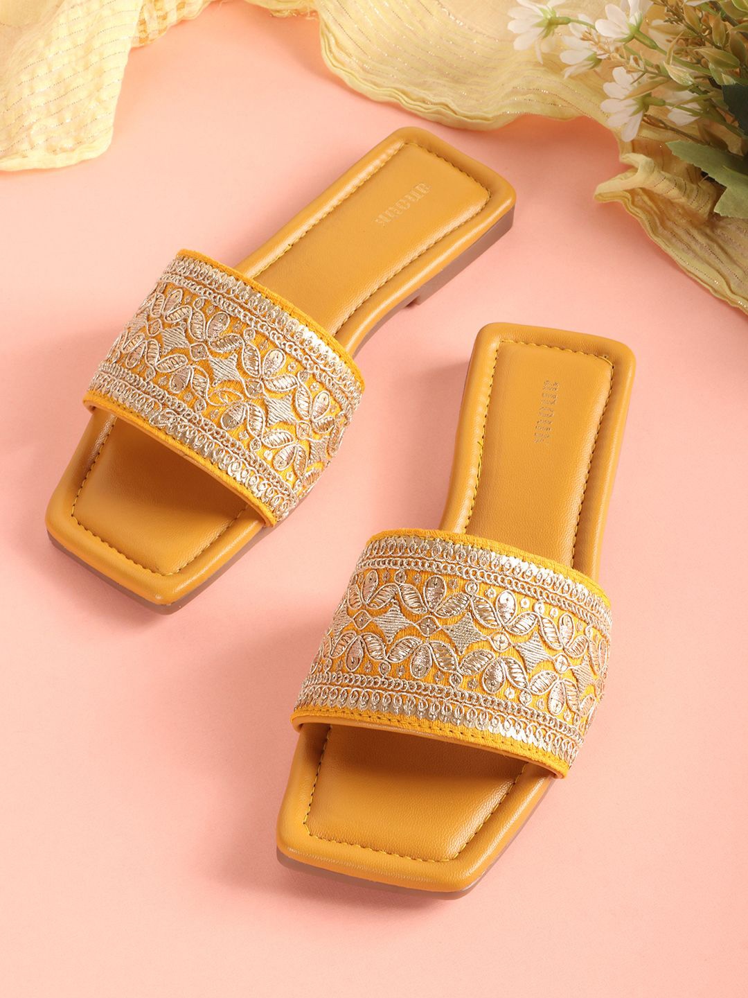 

Anouk Women Printed Open Toe Flats, Mustard