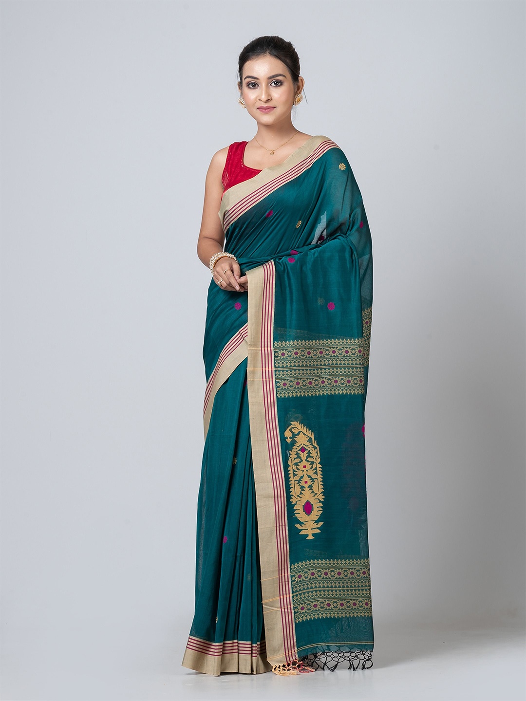 

PUKU Ethnic Motifs Pure Cotton Saree, Green