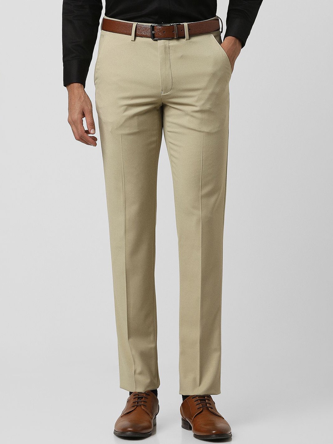 

Van Heusen Men Cotton Slim Fit Mid-Rise Formal Trousers, Beige