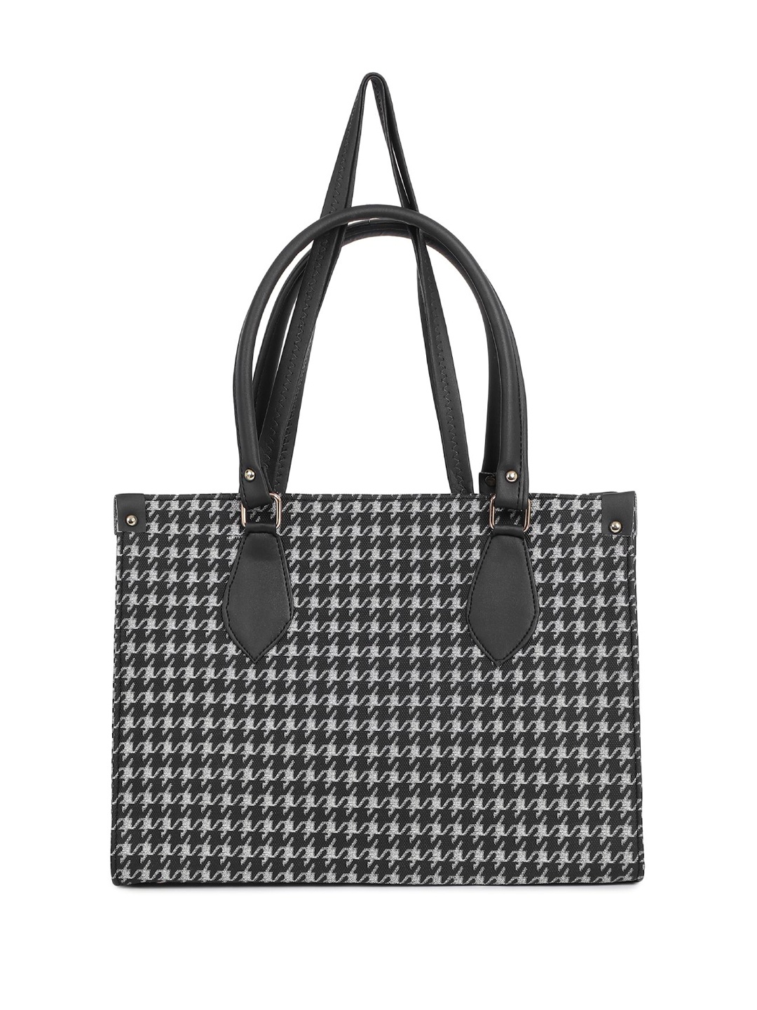 

CarryLux Geometric Printed PU Shopper Tote Bag with Quilted, Black