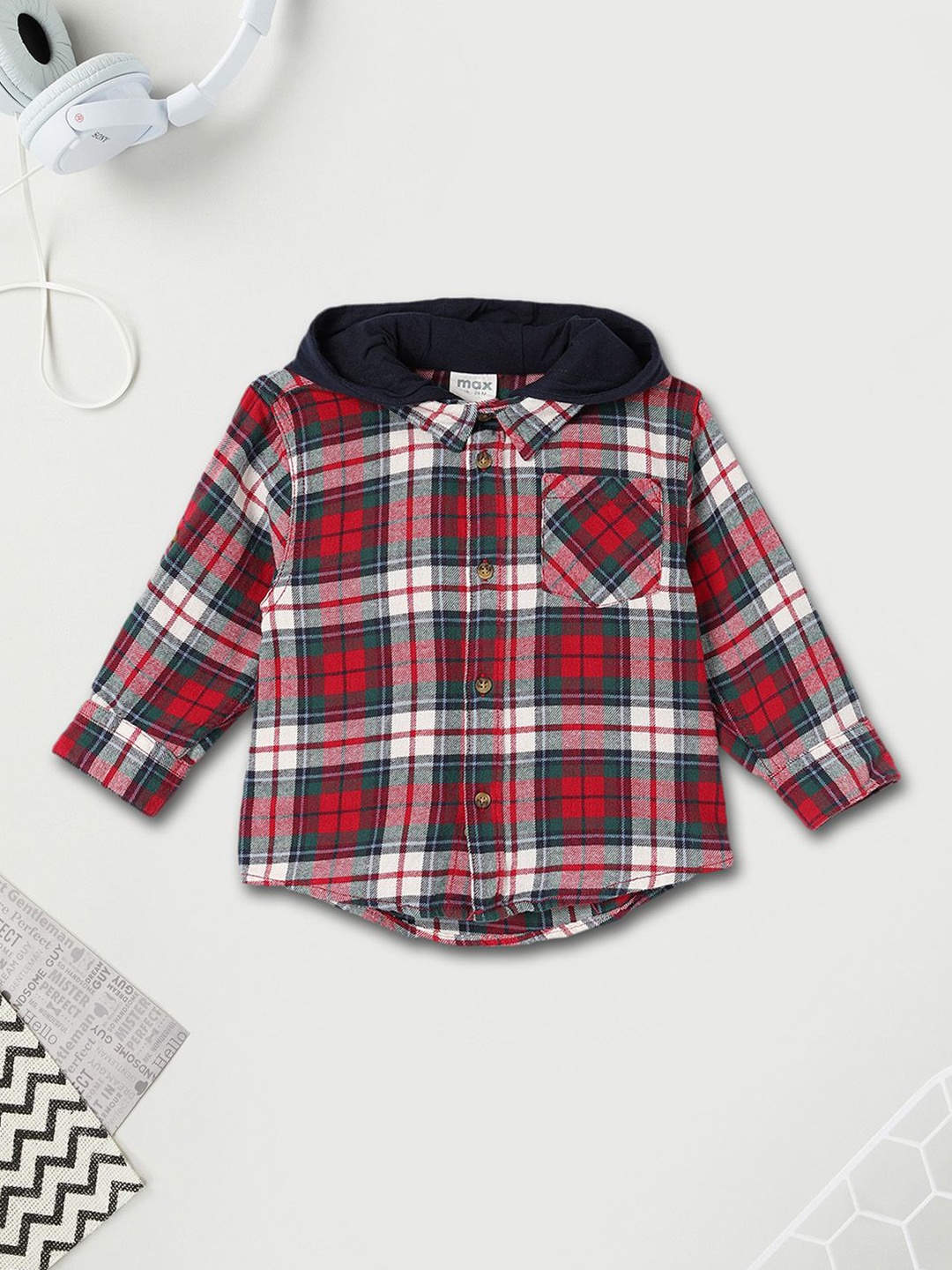 

max Boys Tartan Checks Opaque Checked Casual Shirt, Red