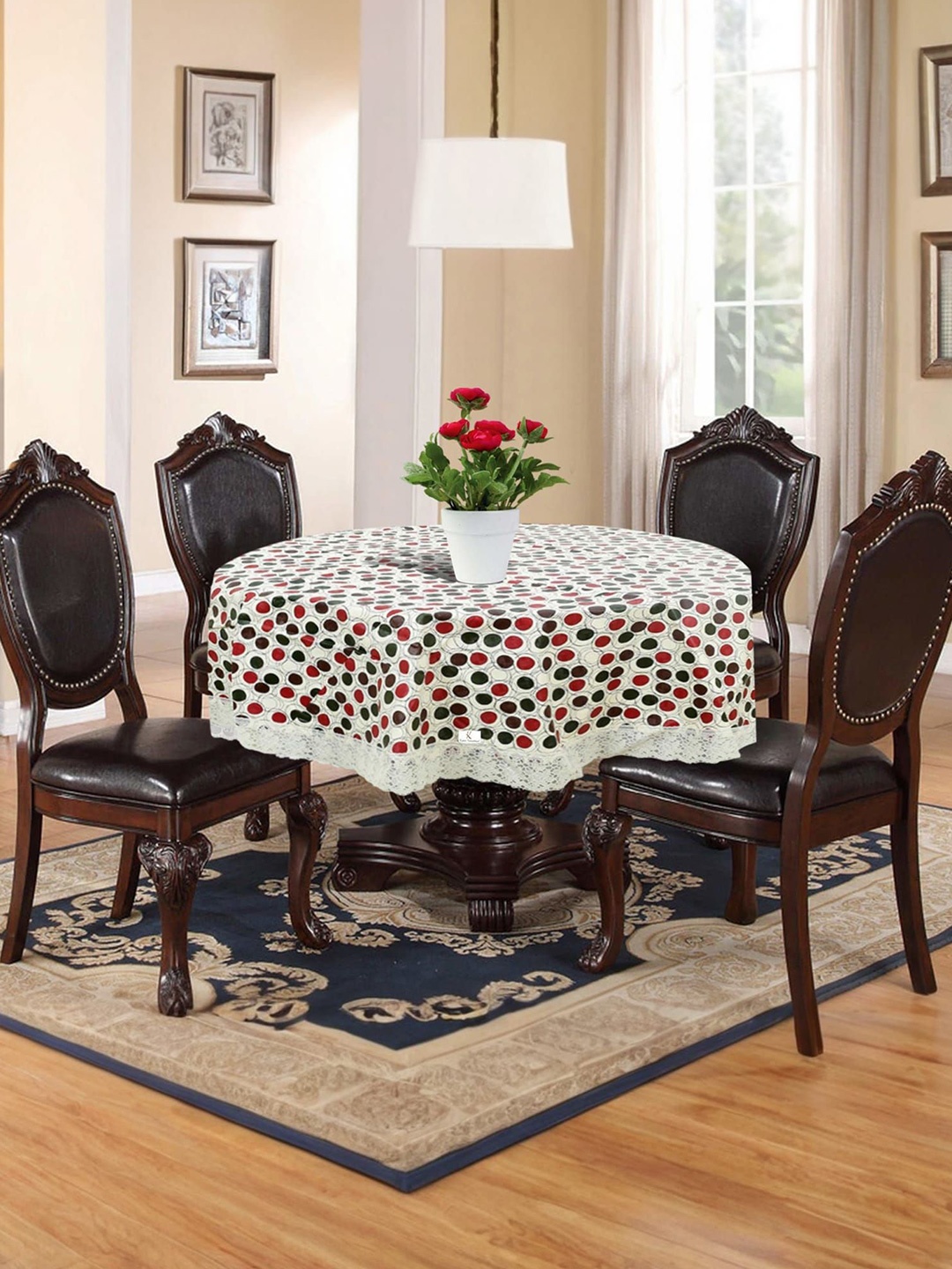 

Kuber Industries Brown Geometric Printed Plastic Round 4-Seater Table Cover