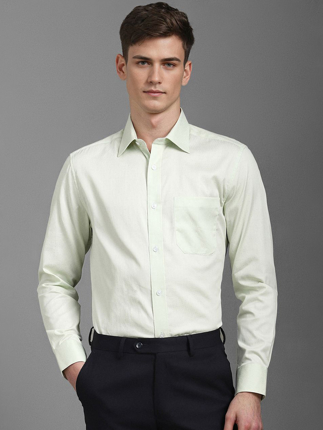 

Louis Philippe Men Classic Opaque Printed Formal Shirt, Green