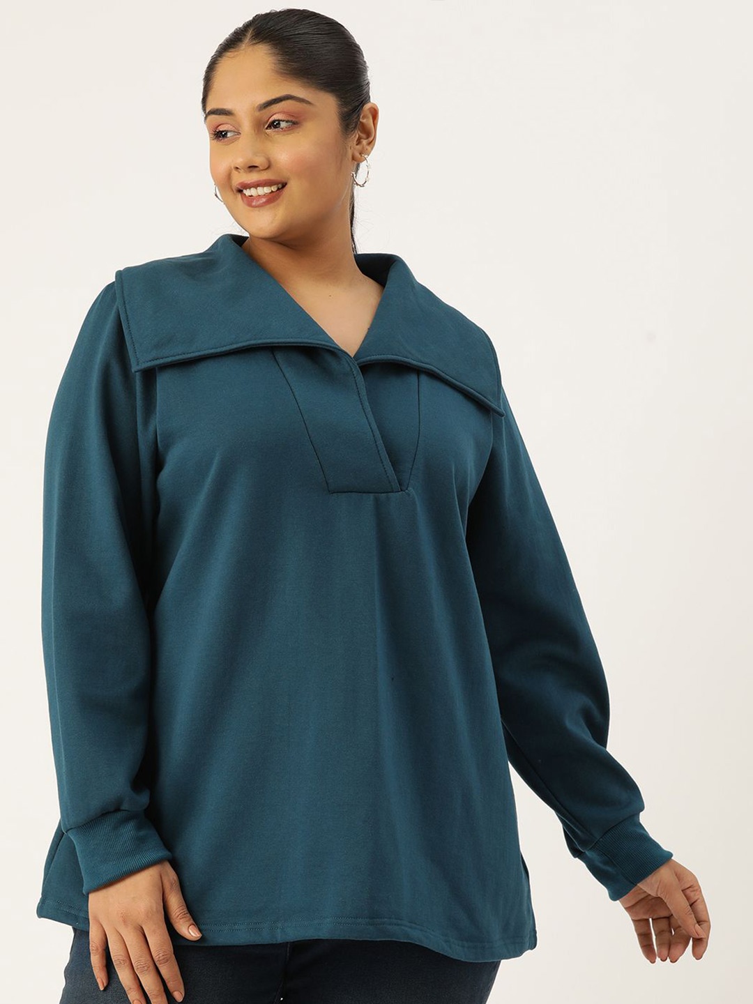 

theRebelinme Women Plus Size Above the Keyboard Collar Top, Teal