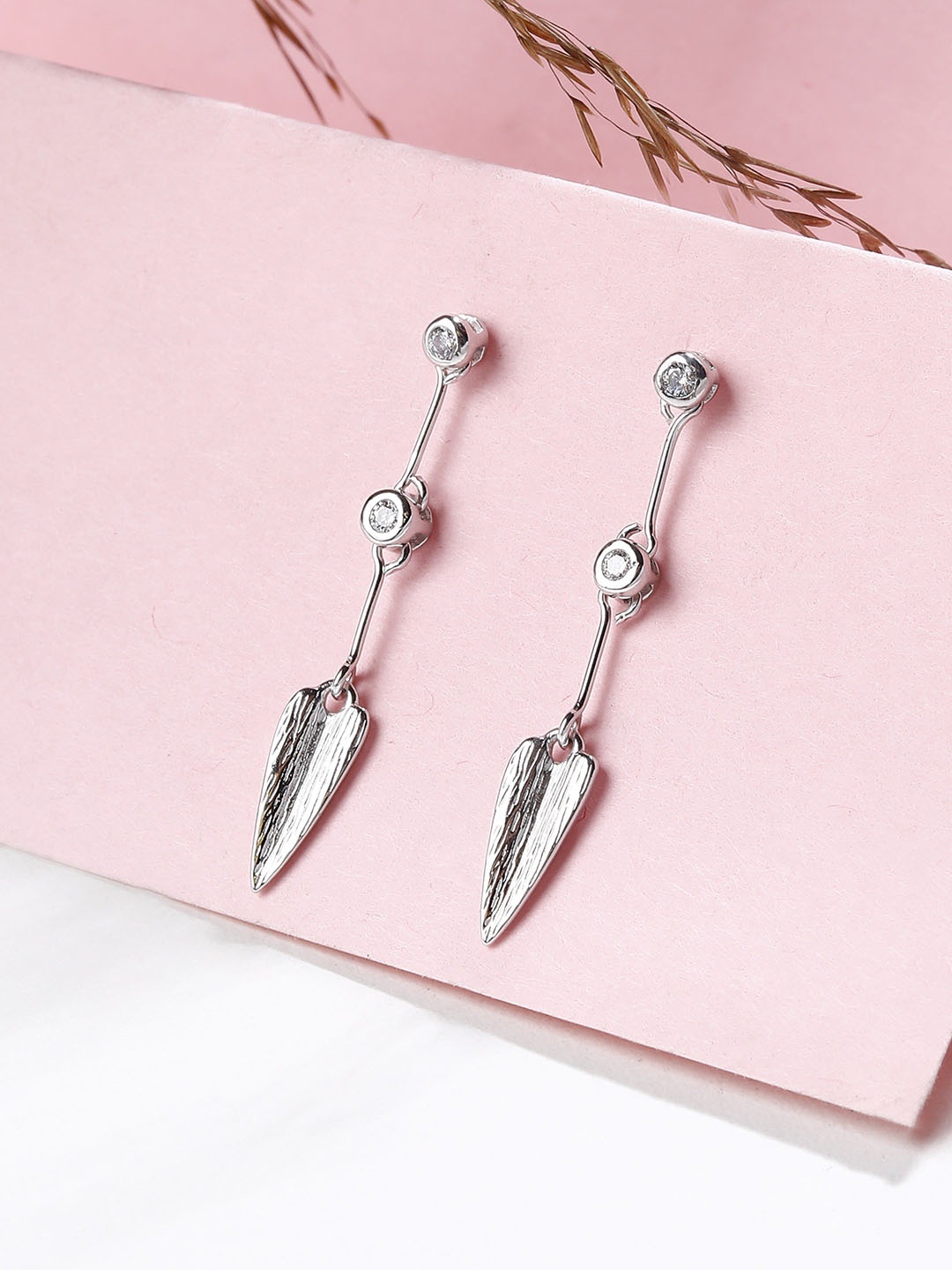 

DIAVO Rhodium Plated 925 Sterling Silver CZ Studded Contemporary Drop Earrings