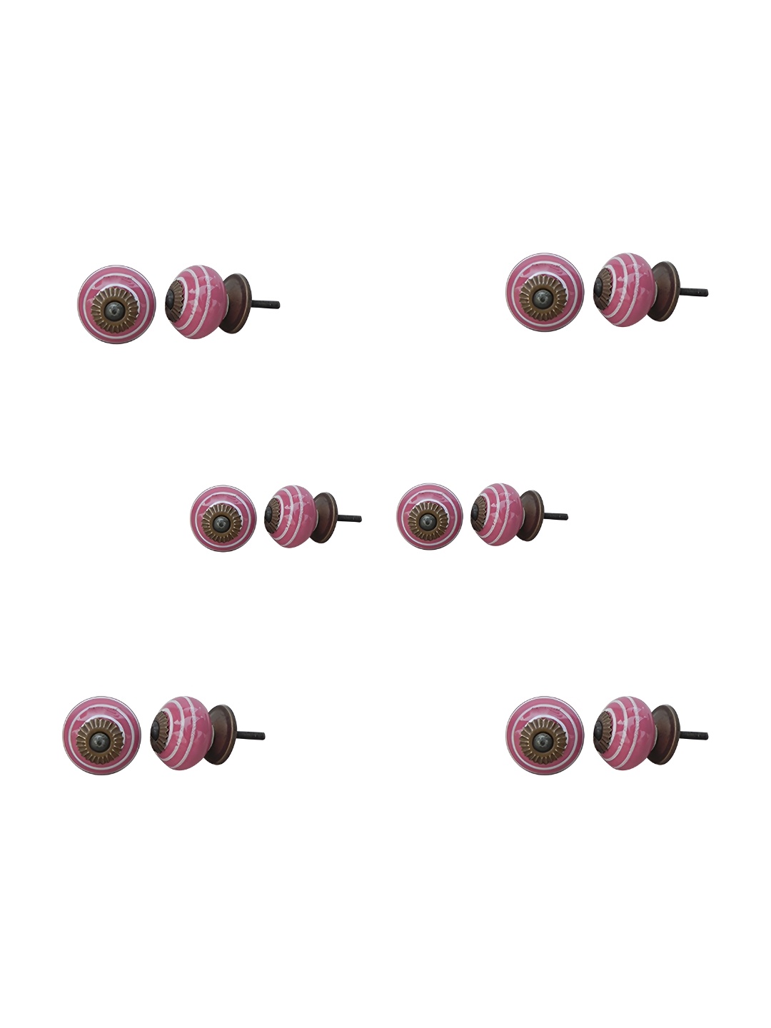

Indianshelf 6Pcs Pink & White Textured Ceramic Knobs