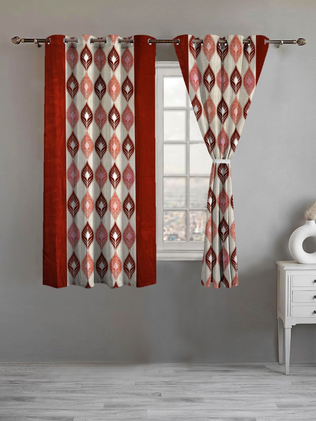 

Lunar Days Maroon Set of 2 Floral Room Darkening Window Curtains