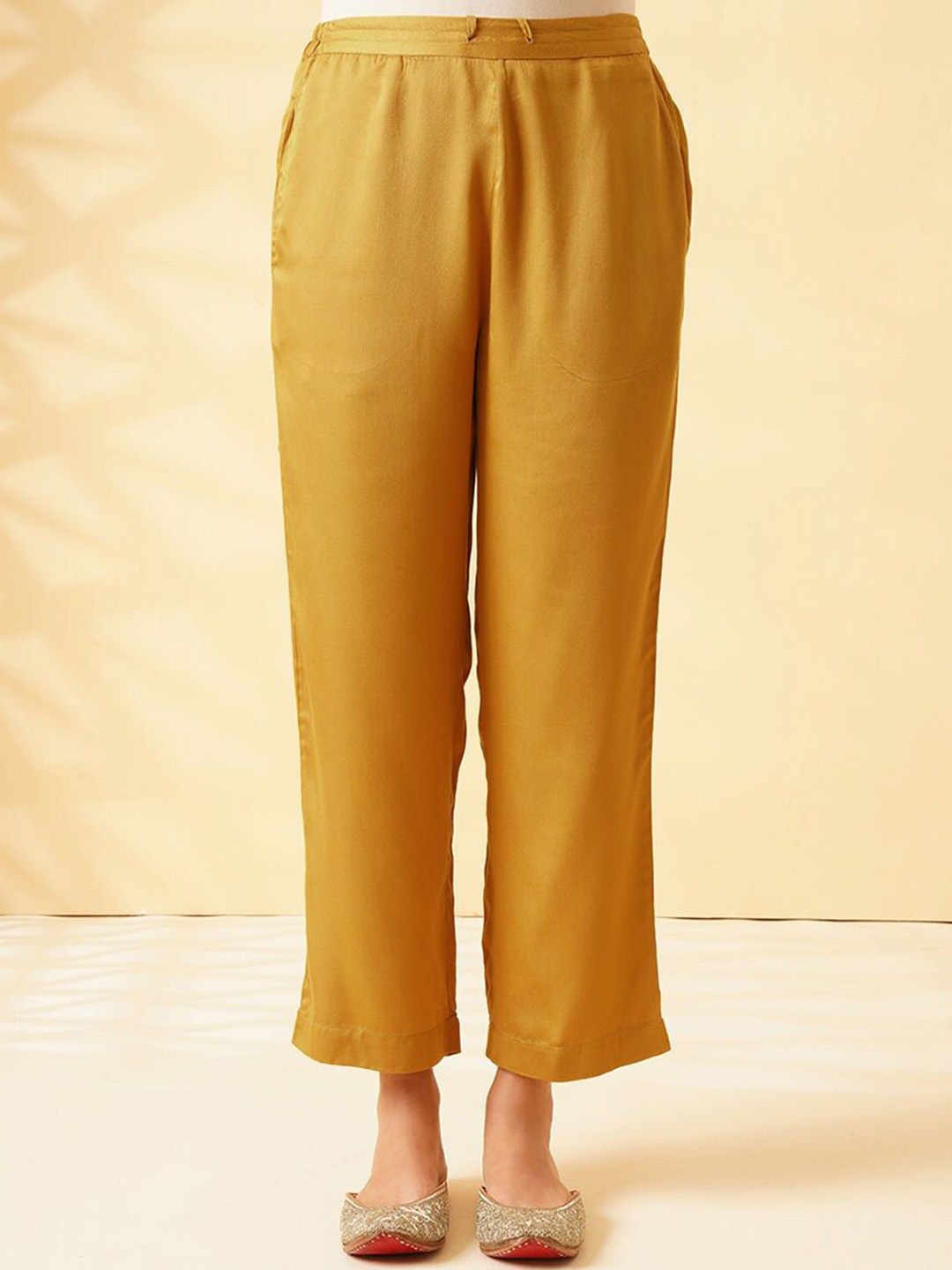 

JAYPORE Women Trousers, Mustard