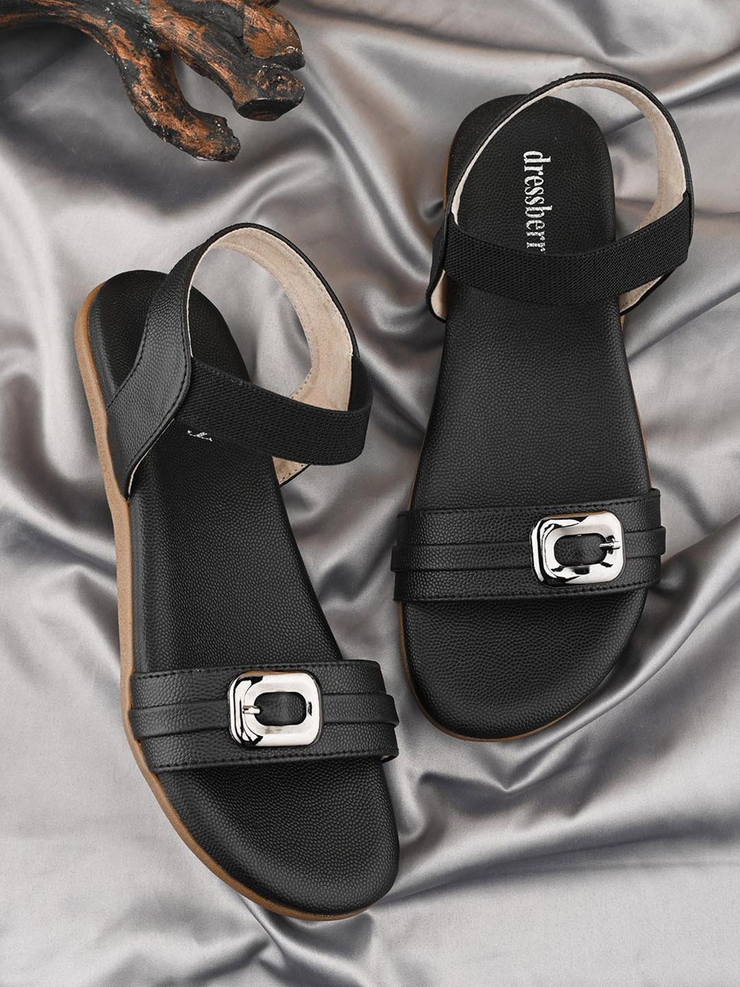 

DressBerry Women Open Toe Flats, Black