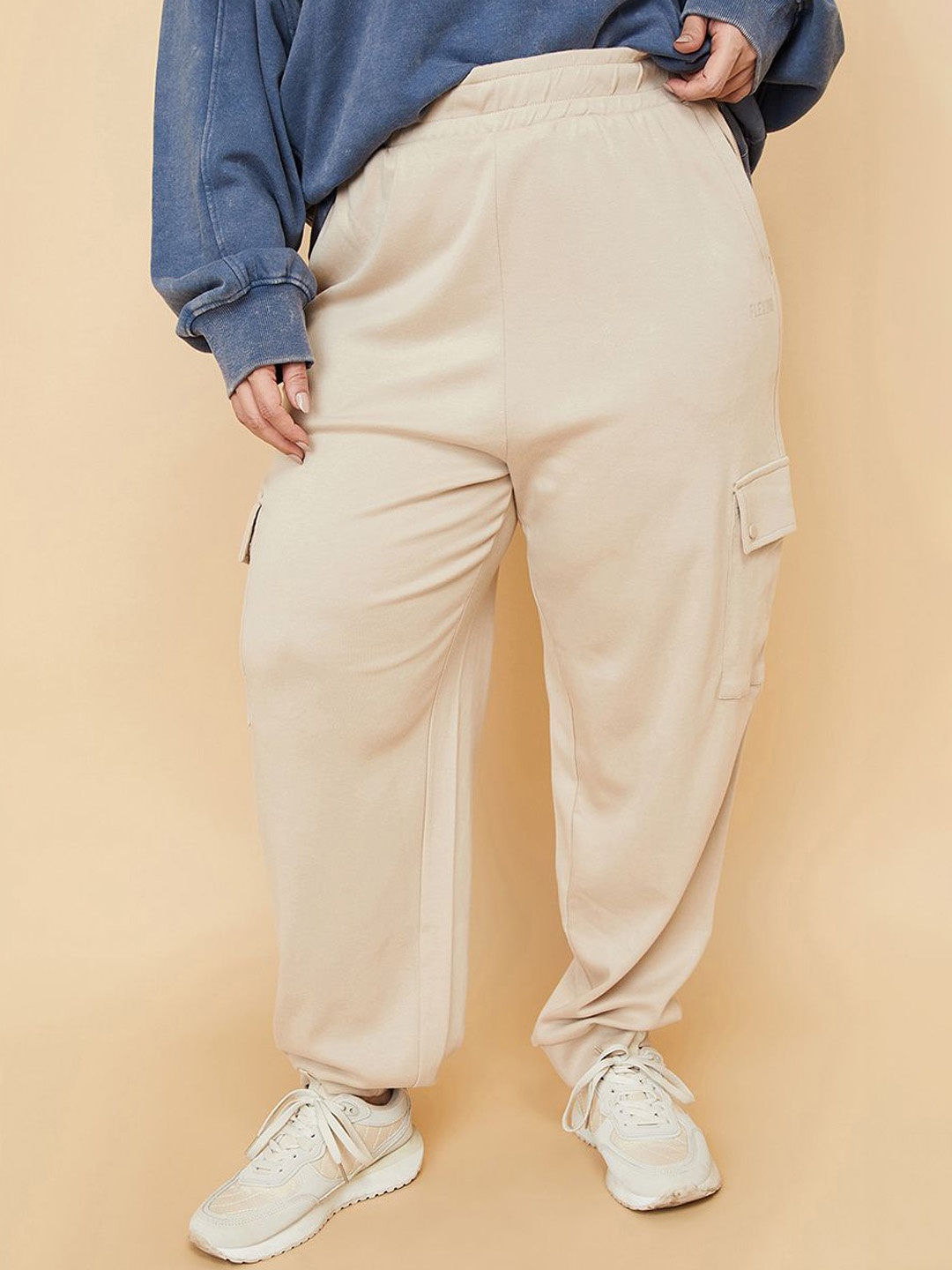 

max Women Plus Size Cotton Mid-Rise Regular Fit Joggers, Beige