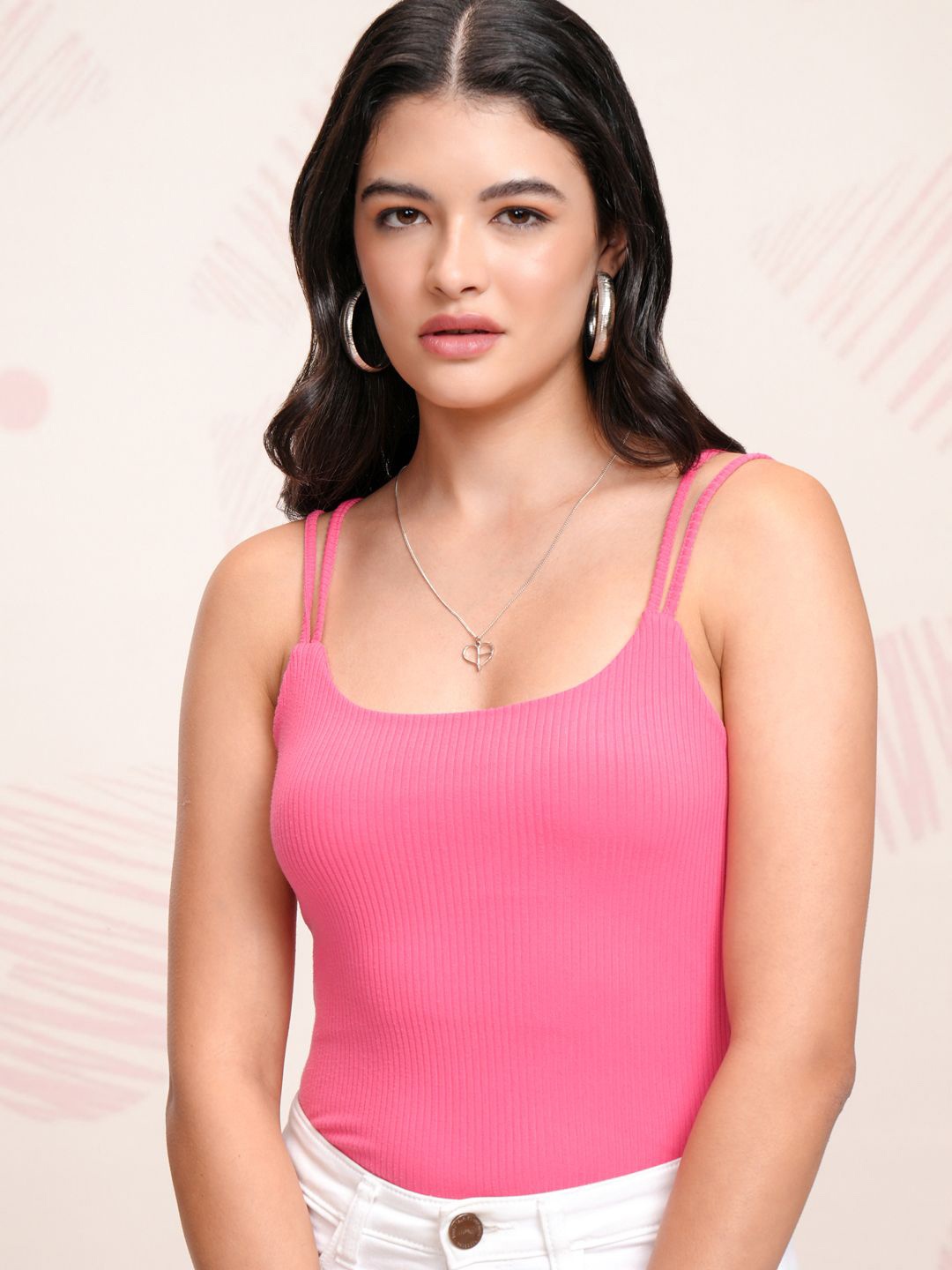 

Basics By Tokyo Talkies Ribbed Crisscross Strap Bodysuit, Pink
