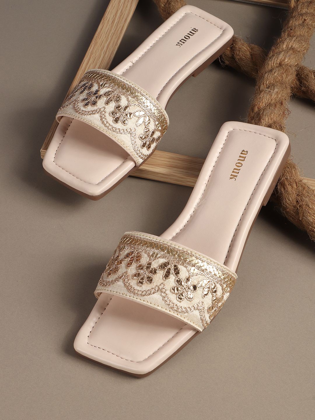 

Anouk Women Woven Design Ethnic Open Toe Flats, Cream