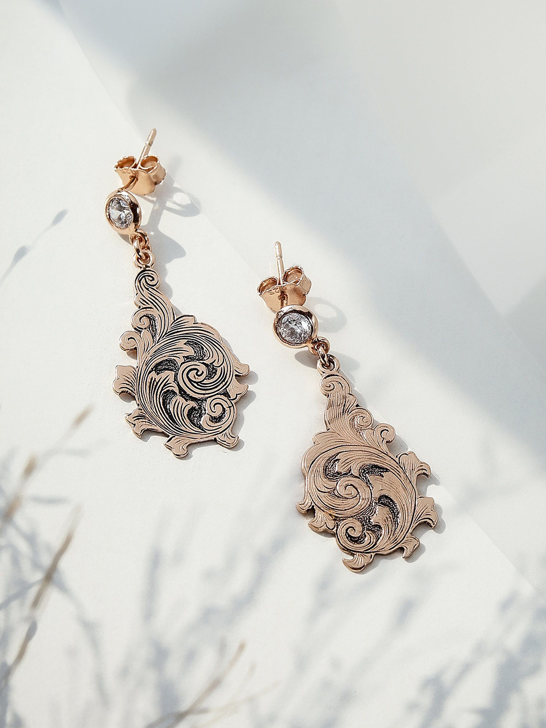 

DIAVO Rose Gold Plated 925 Sterling Silver CZ Studded Contemporary Studs Earrings