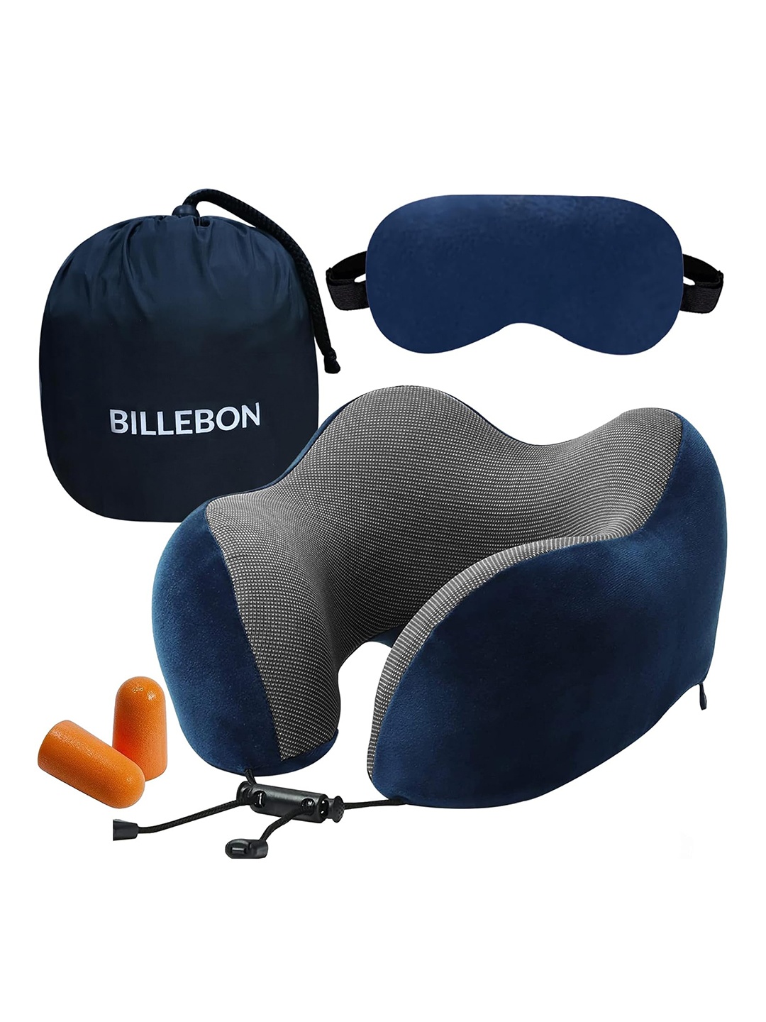 

BILLEBON Navy Blue Memory Foam Filled Faux Velvet Breathable Travel Pillow