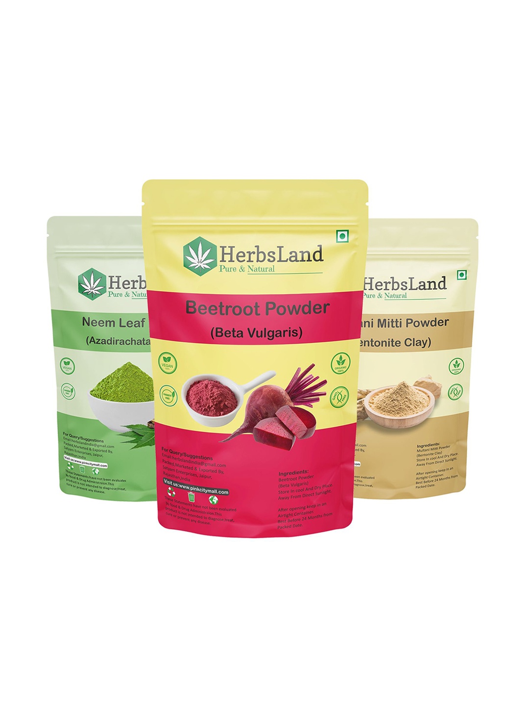 

HerbsLand Set Of 3 Pure & Natural Beetroot, Neem & Multani Mitti Face Pack - 150 g Each, Multi