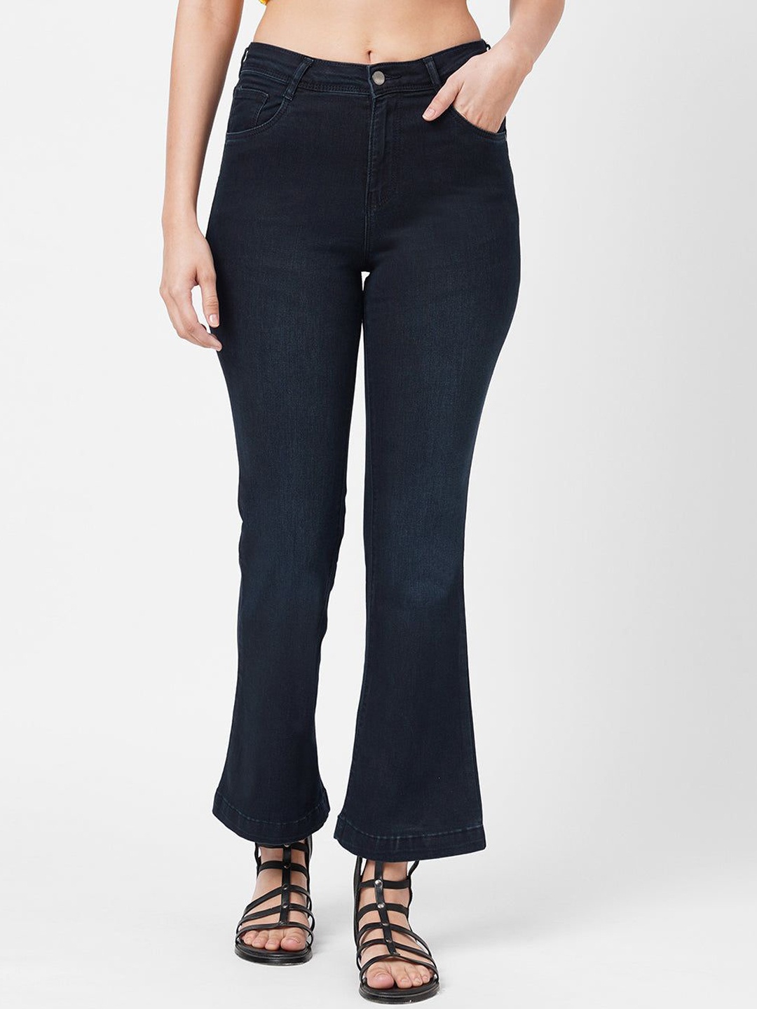 

Kraus Jeans Women Flared High-Rise Light Fade Jeans, Navy blue