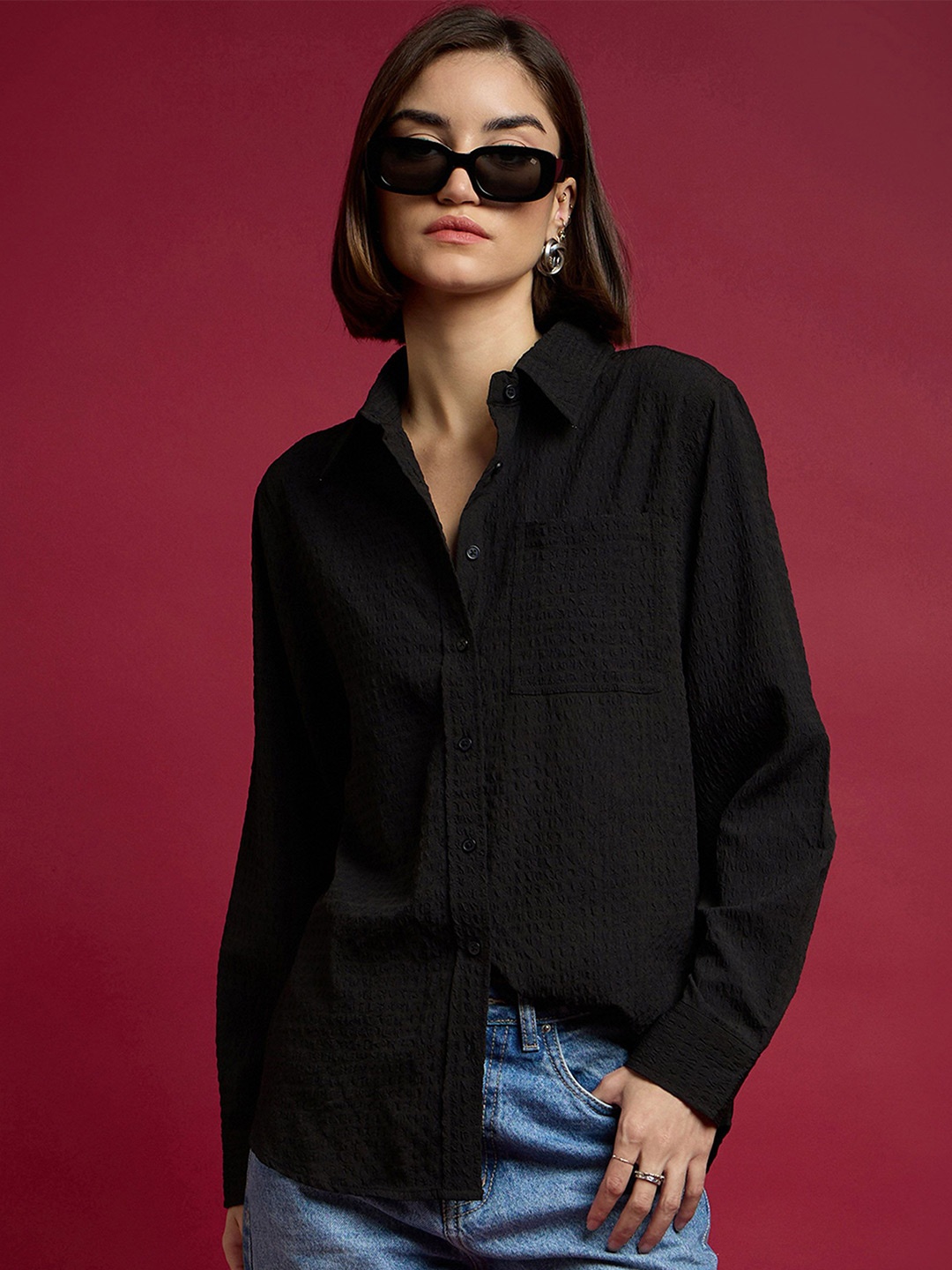 

SASSAFRAS Women Opaque Casual Shirt, Black