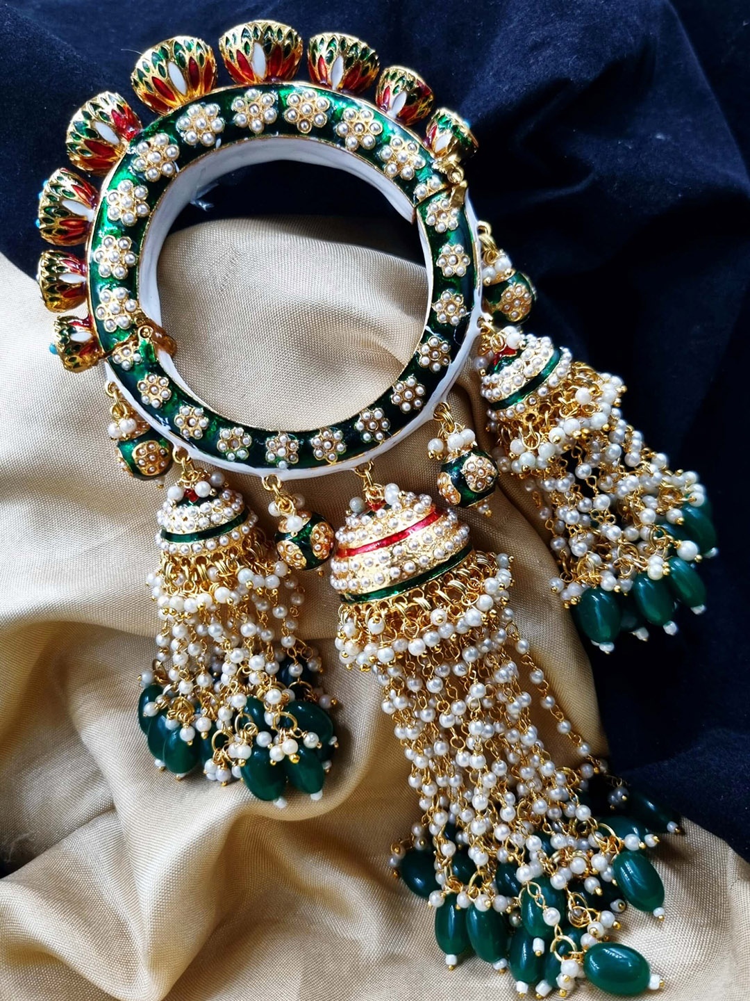 

AARNAA Gold Plated Stone Studded & Beaded Bangle