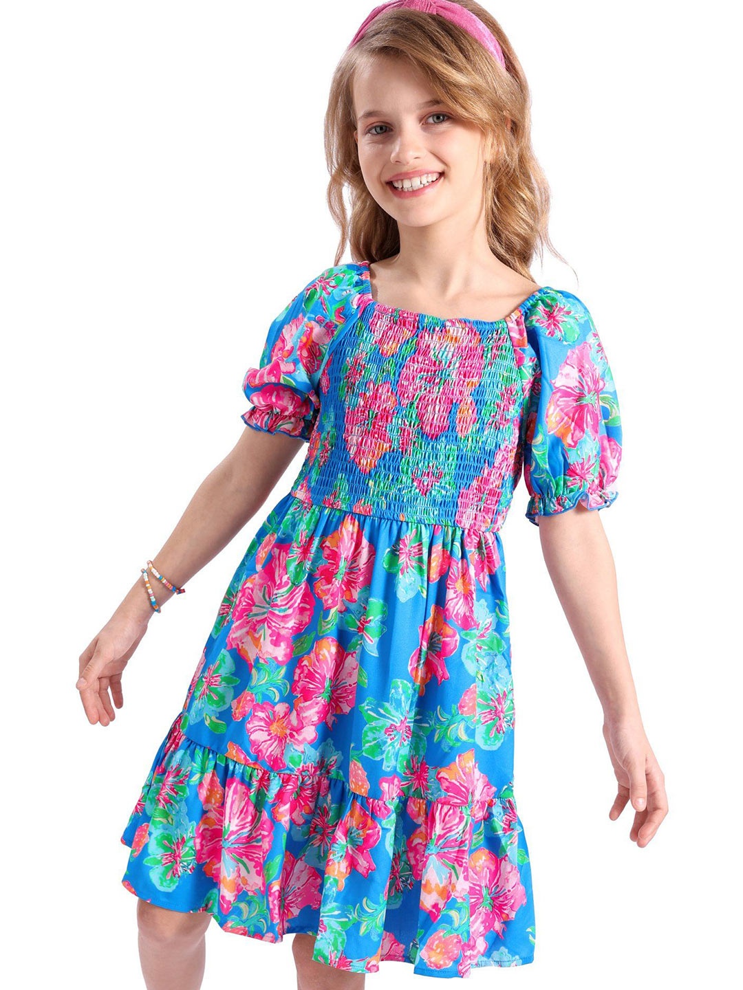 

Hola Bonita Girls Floral Printed A-Line Dress, Blue