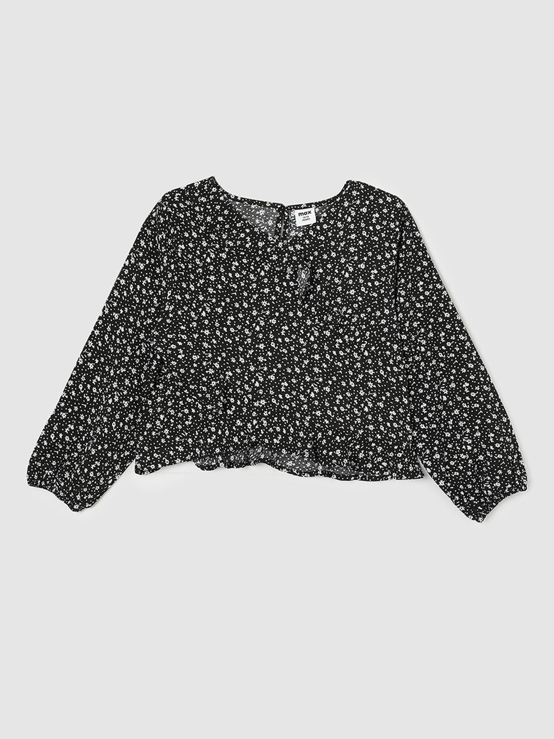 

max Girls Floral Printed Cotton Round Neck Long Sleeves Top, Black