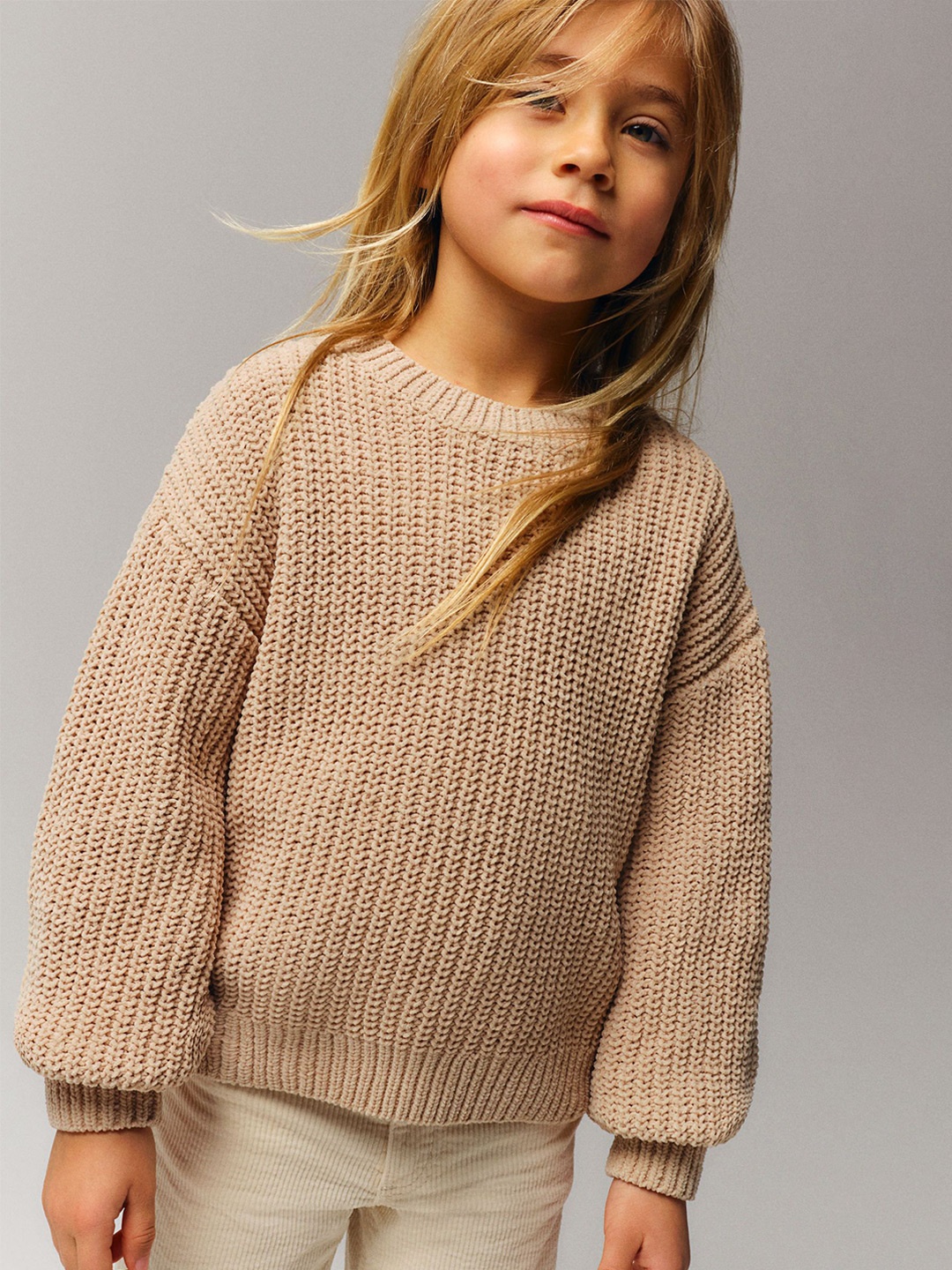 

H&M Girls Knitted Chenille Jumper, Beige