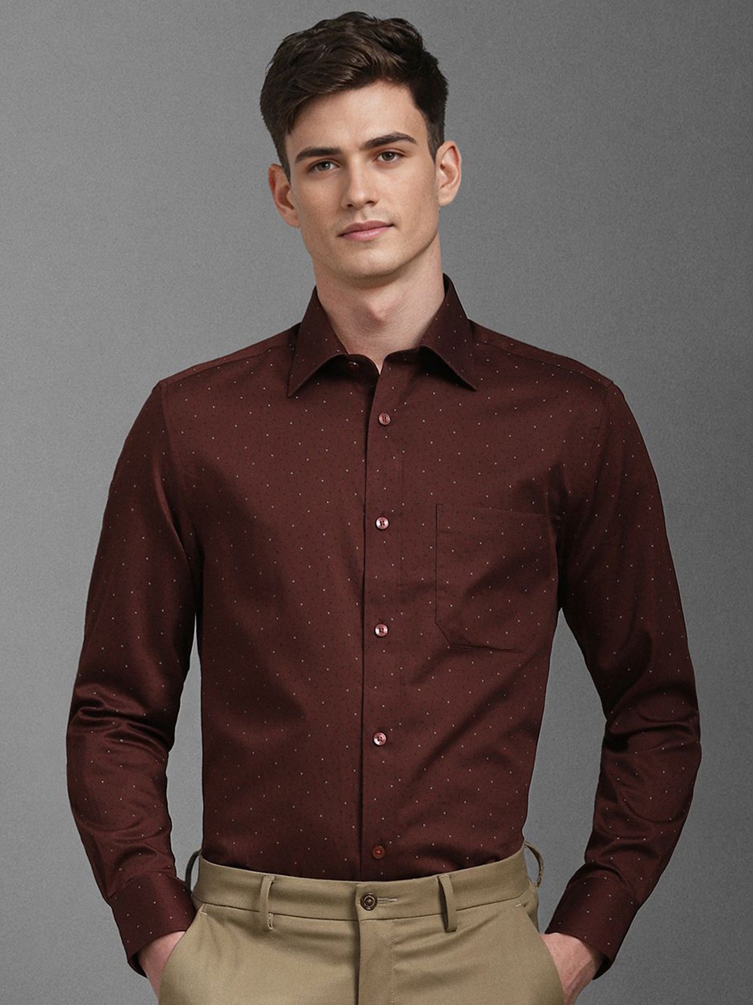 

Louis Philippe Men Classic Opaque Printed Formal Shirt, Brown