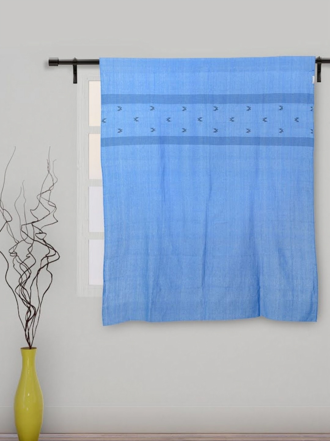 

ArtEastri Blue & Black Geometric Woven Design Jamdani Cotton Window Curtain