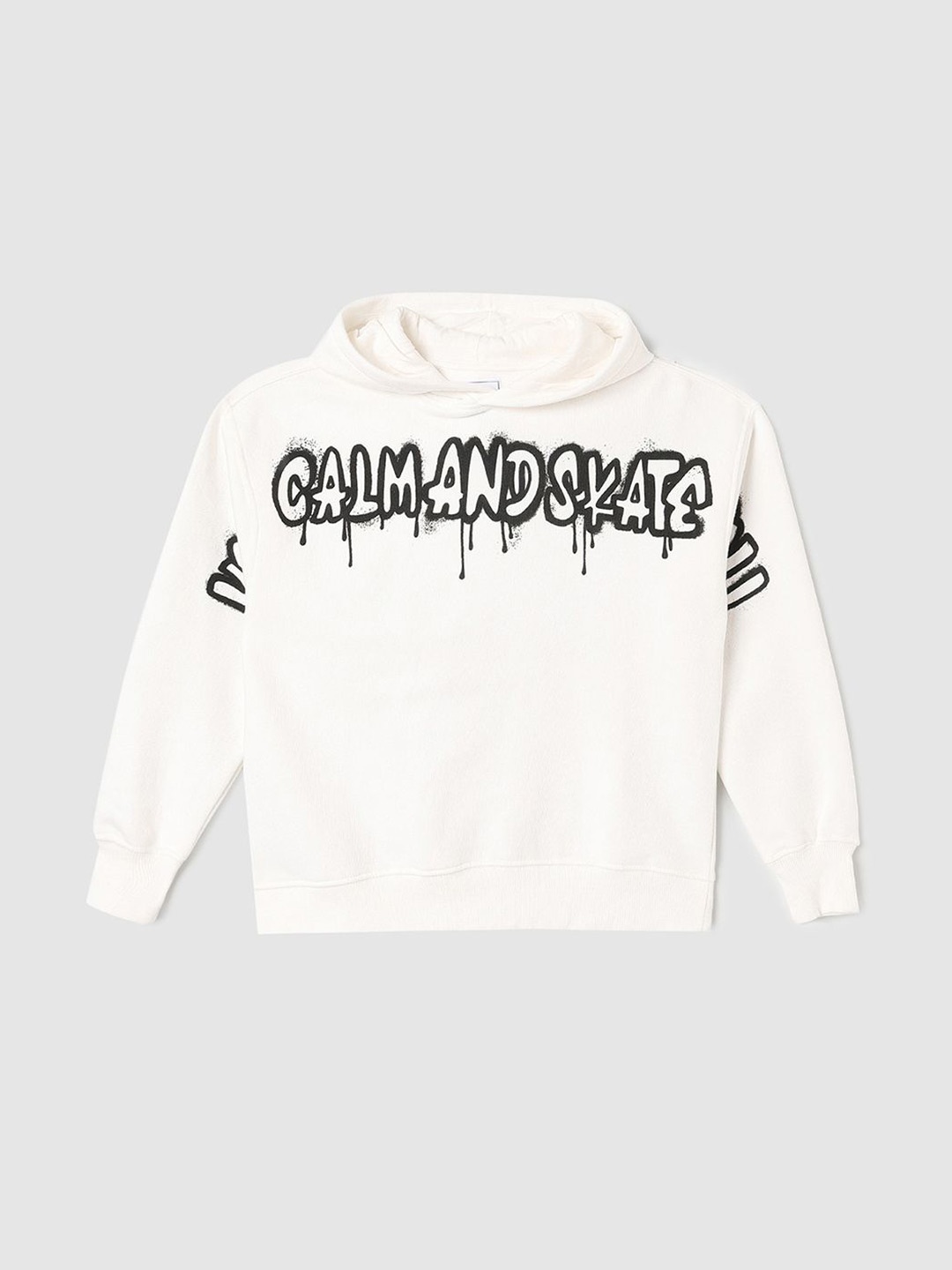 

max Boys Printed Hooded Long Sleeves Pullover Sweatshirt, White