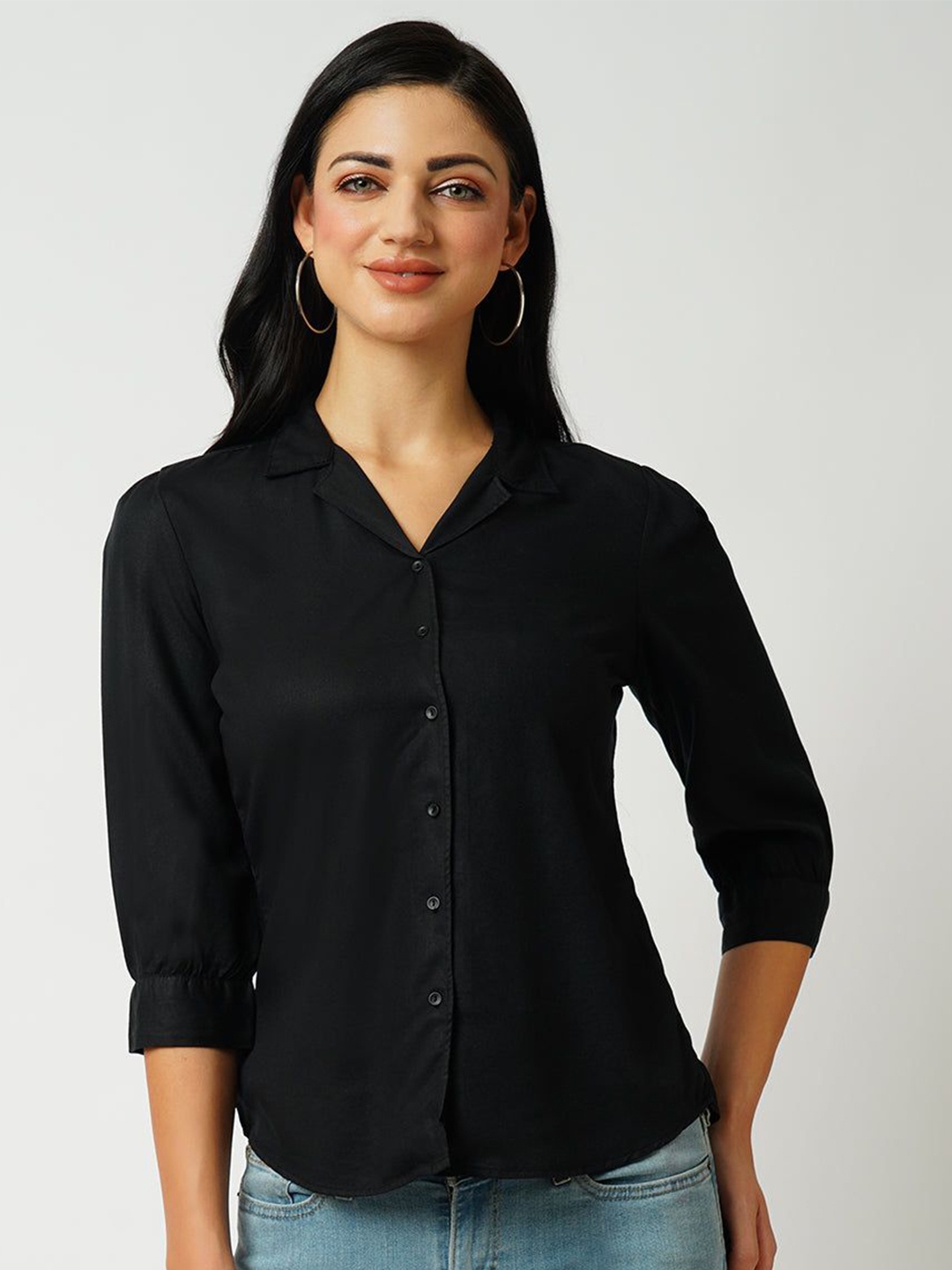 

Kraus Jeans Women Slim Fit Opaque Casual Shirt, Black