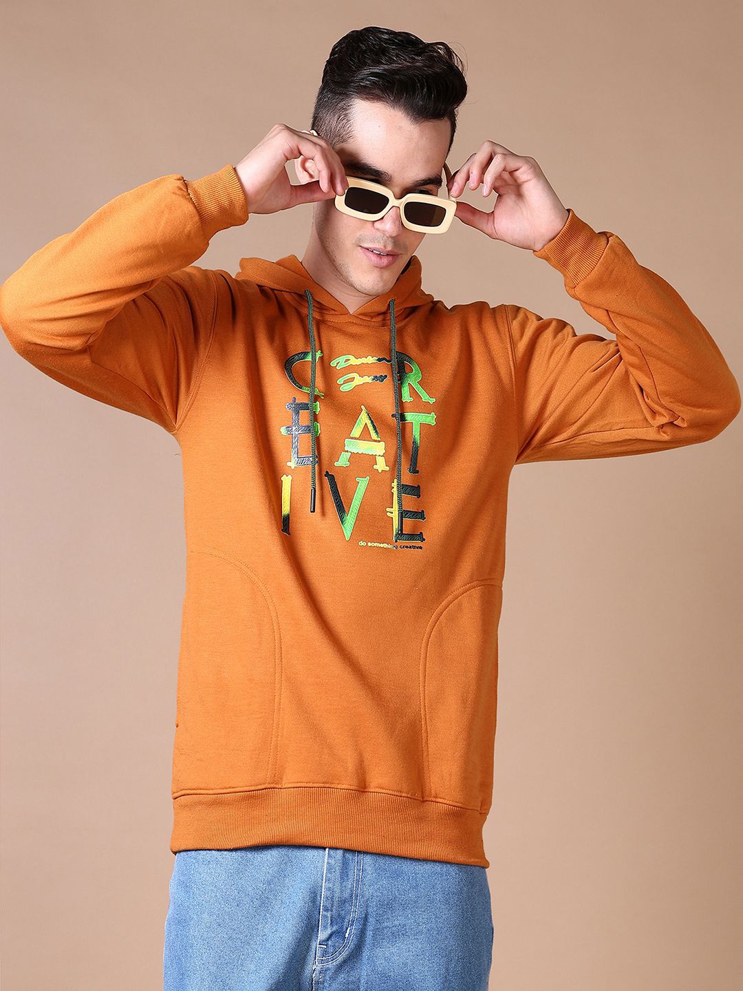 

V-Mart Men Printed Hooded Sweatshirt, Orange