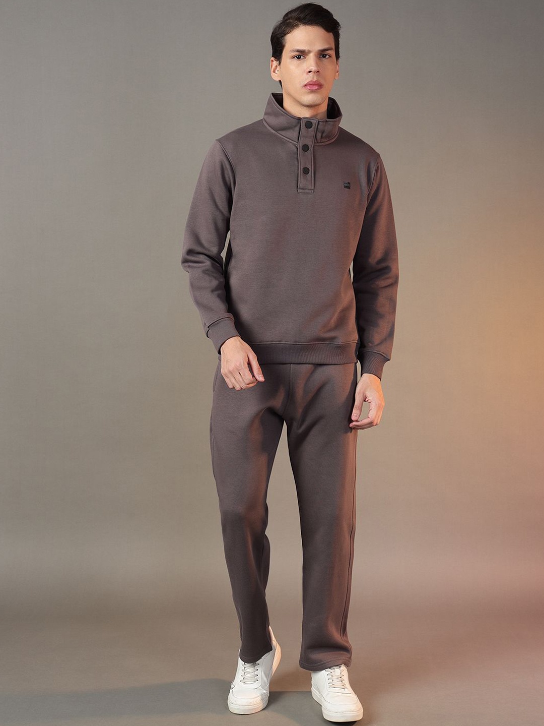 

FCK GOLD Men Mock Collar Track Suit, Grey
