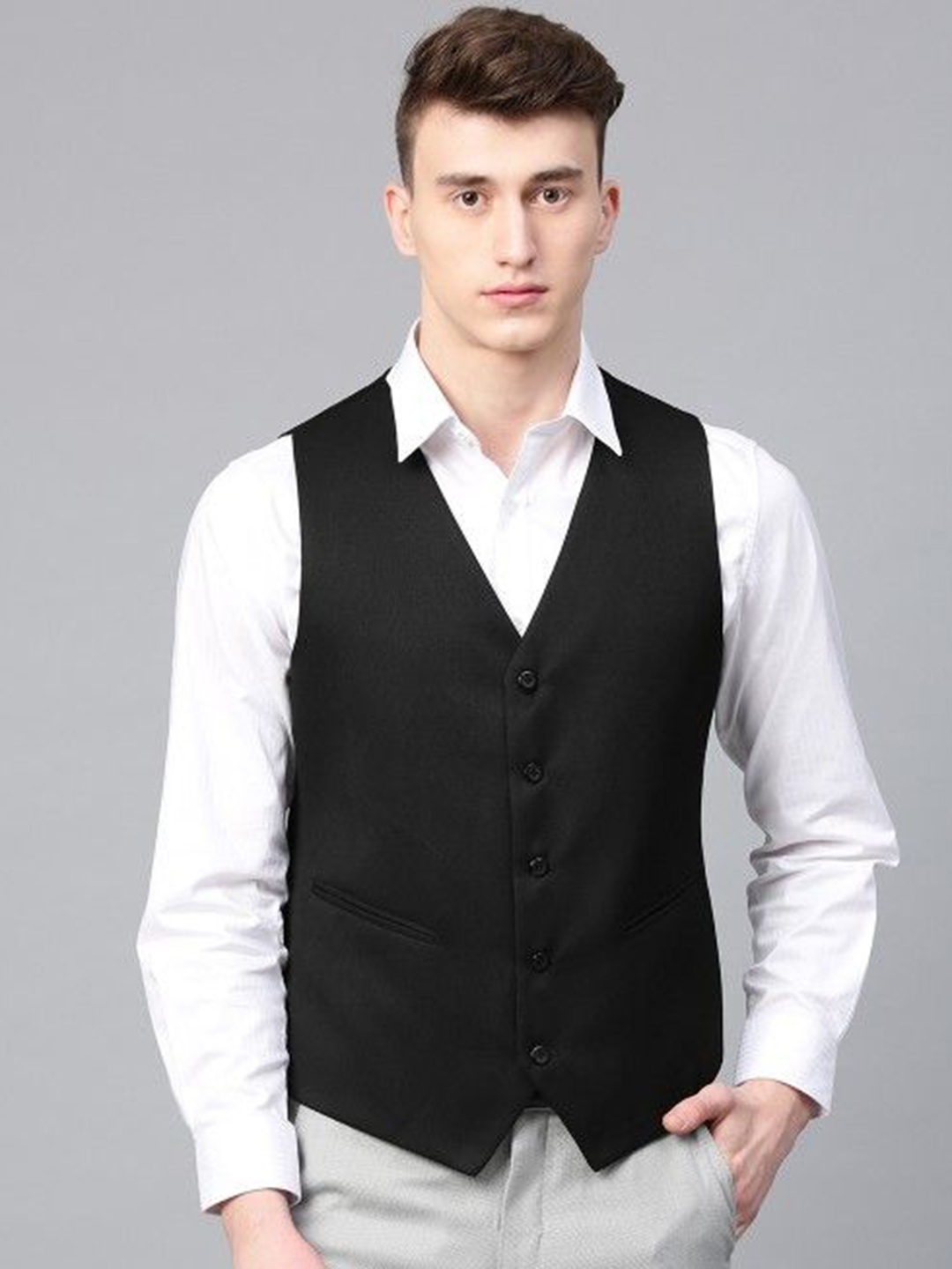 

Swara Craft V Neck Slim-Fit Waistcoat, Black