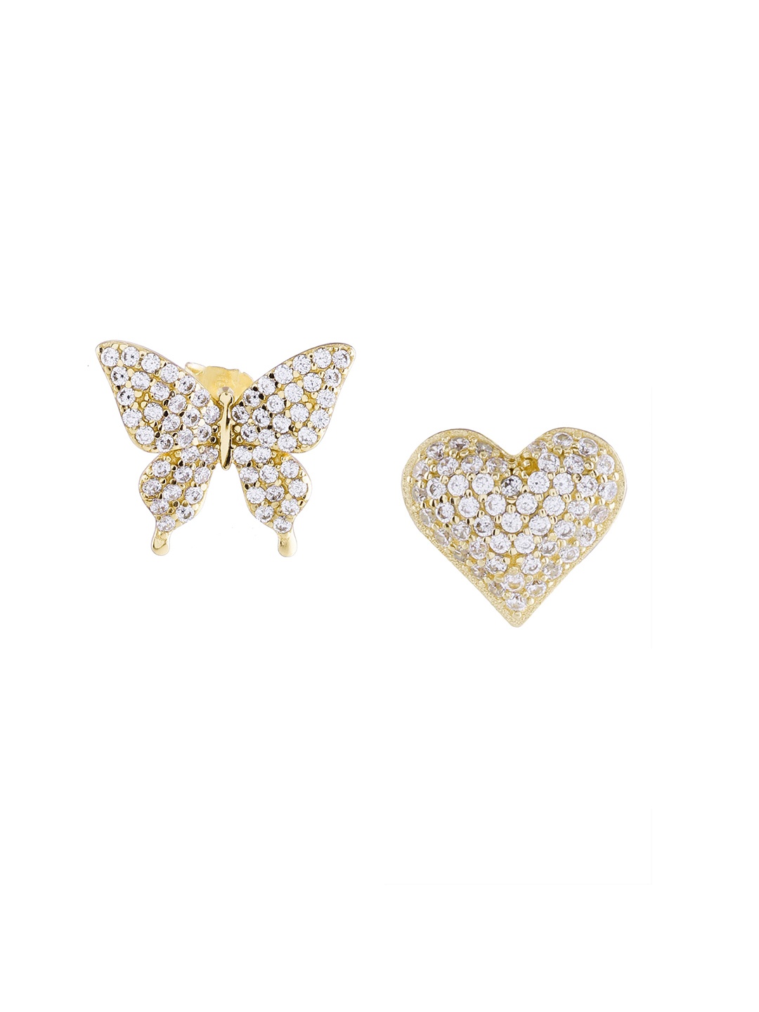 

DIAVO Gold Plated 925 Sterling Silver CZ Studded Contemporary Mismatch Studs Earrings