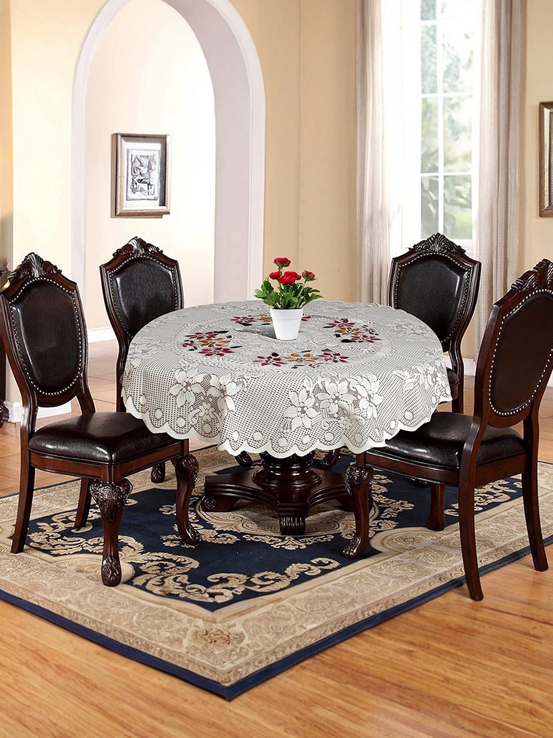 

Kuber Industries Brown Striped Waterproof Cotton Round 4-Seater Table Cover
