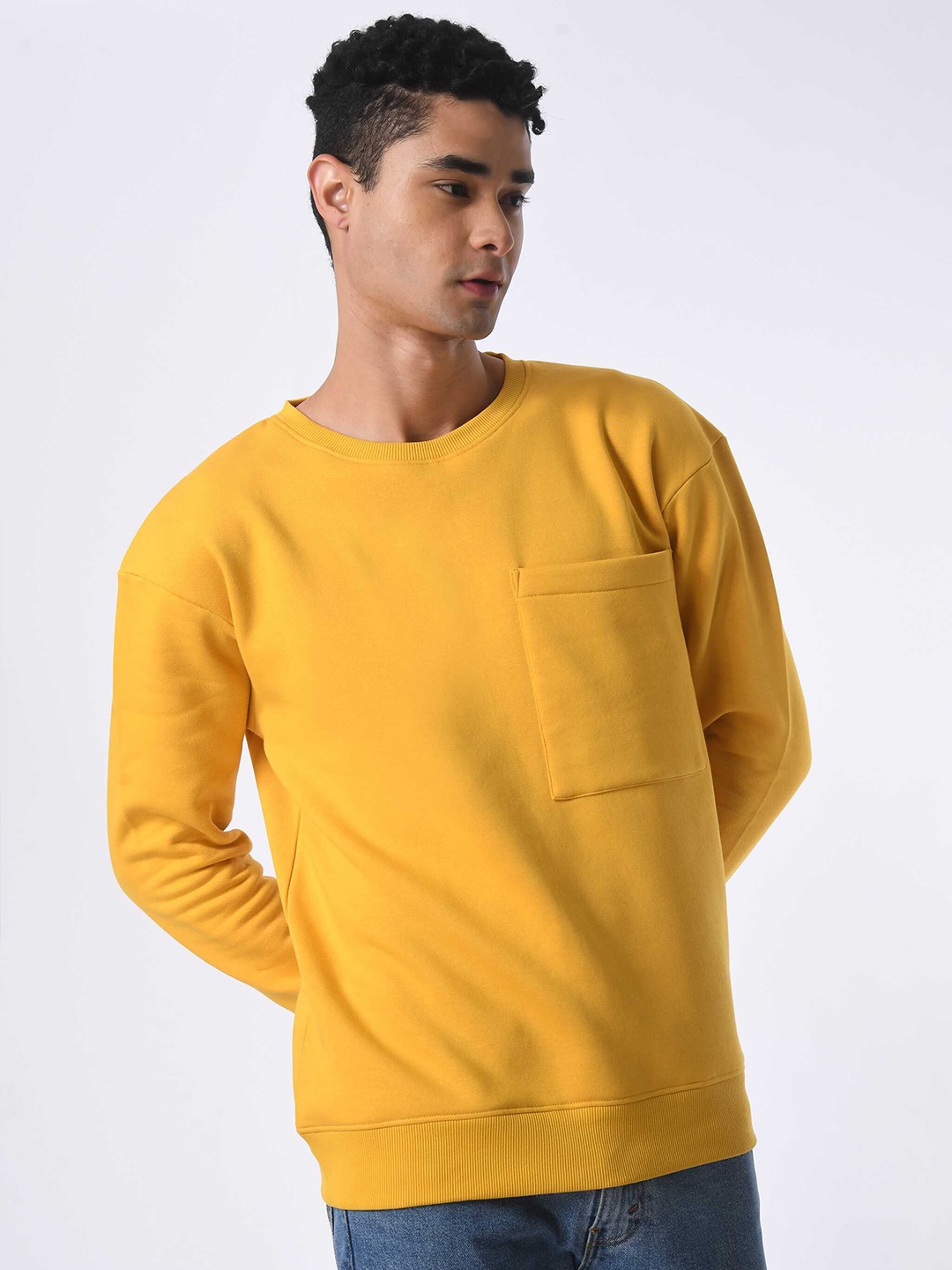

PURPLEMANGO THE FRUIT OF FASHION Men Drop Shoulder Pullover Sweatshirt, Yellow