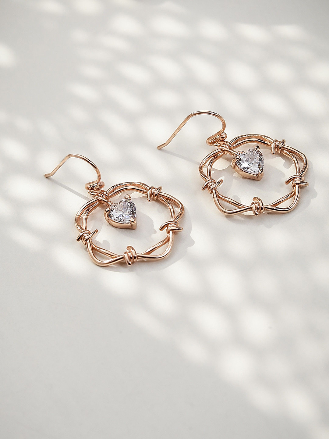 

DIAVO Rose Gold Plated 925 Sterling Silver CZ Studded Contemporary Drop Earrings