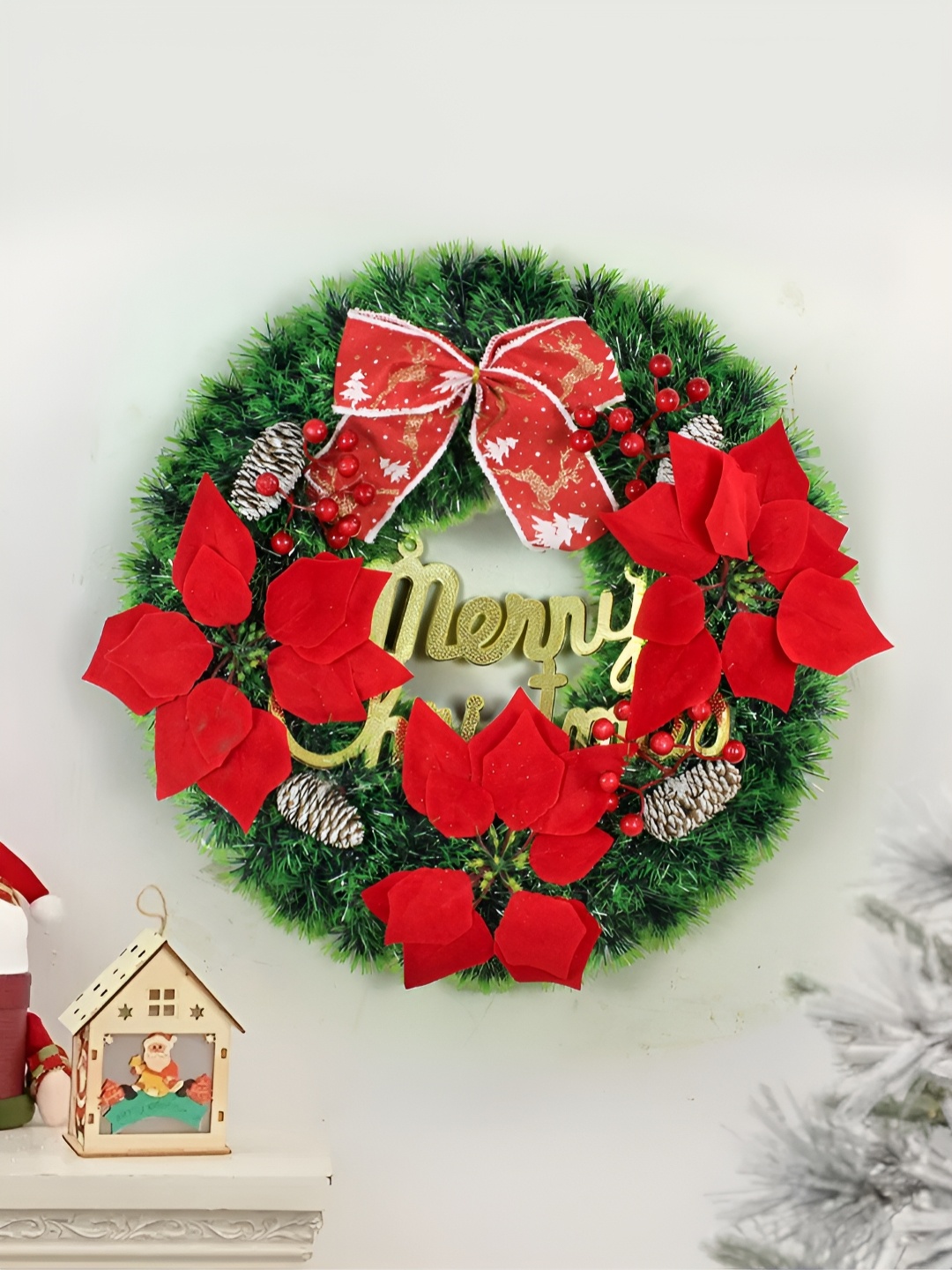 

TIED RIBBONS Red Big Wreath for Decorations, Multi