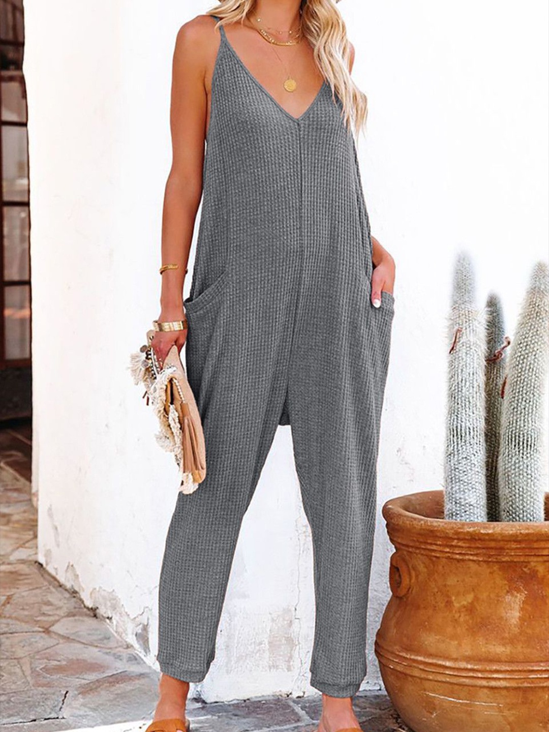 

StyleCast Women Shoulder Straps Basic Jumpsuit, Grey