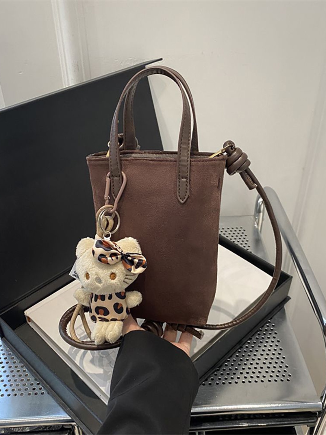 

StyleCast x Revolte PU Bucket Handheld Bag with Applique, Coffee brown
