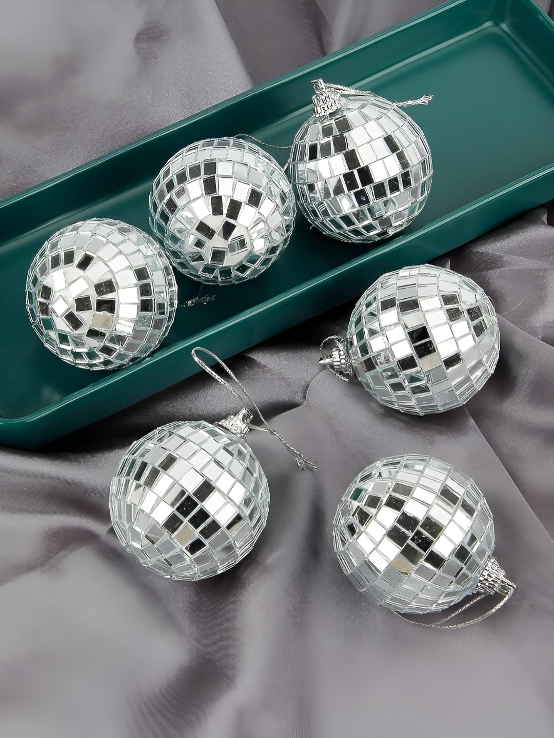 

TIED RIBBONS 6-Pcs Grey Christmas Ball Ornaments, Silver