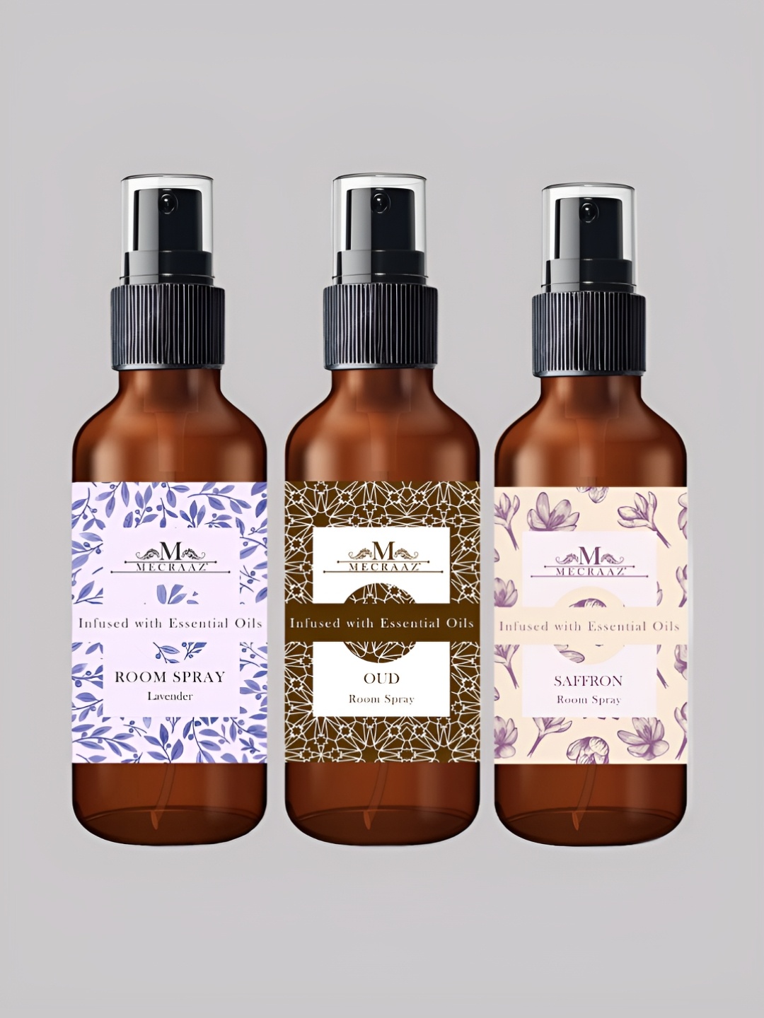 

MECRAAZ 3 Pcs Lavender, Oud & Saffron Room Spray - 100 ml Each, White