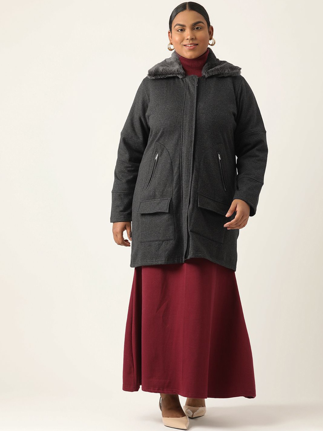 

theRebelinme Women Longline Open Front Jacket, Charcoal